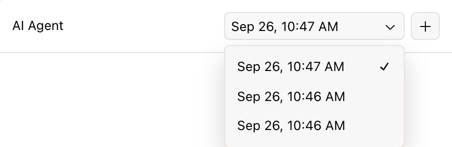 The panel header with the conversation list open, showing conversations labeled by date and time