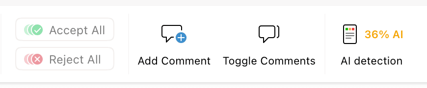 The Review ribbon with the AI detection button showing 36% AI next to its icon