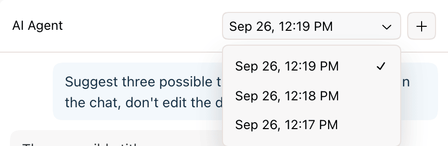 The open conversation list with three conversations labeled by date and time, the current one checked