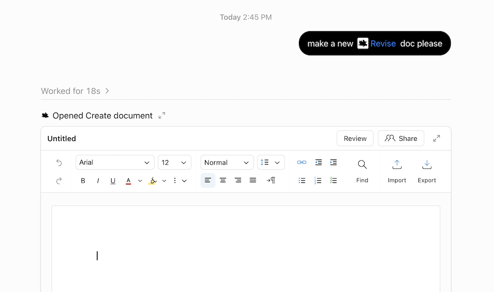 ChatGPT creates a new interactive document that you can write and edit in together