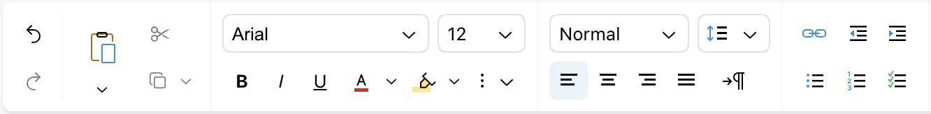 The Edit ribbon from Undo through the list buttons