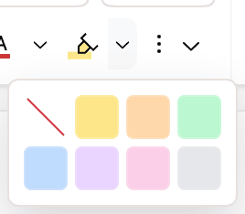 The highlight menu with a clear option and seven colors