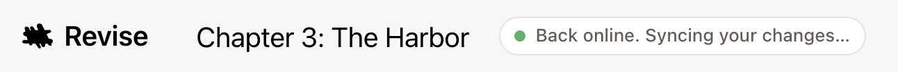 The editor header showing Back online. Syncing your changes