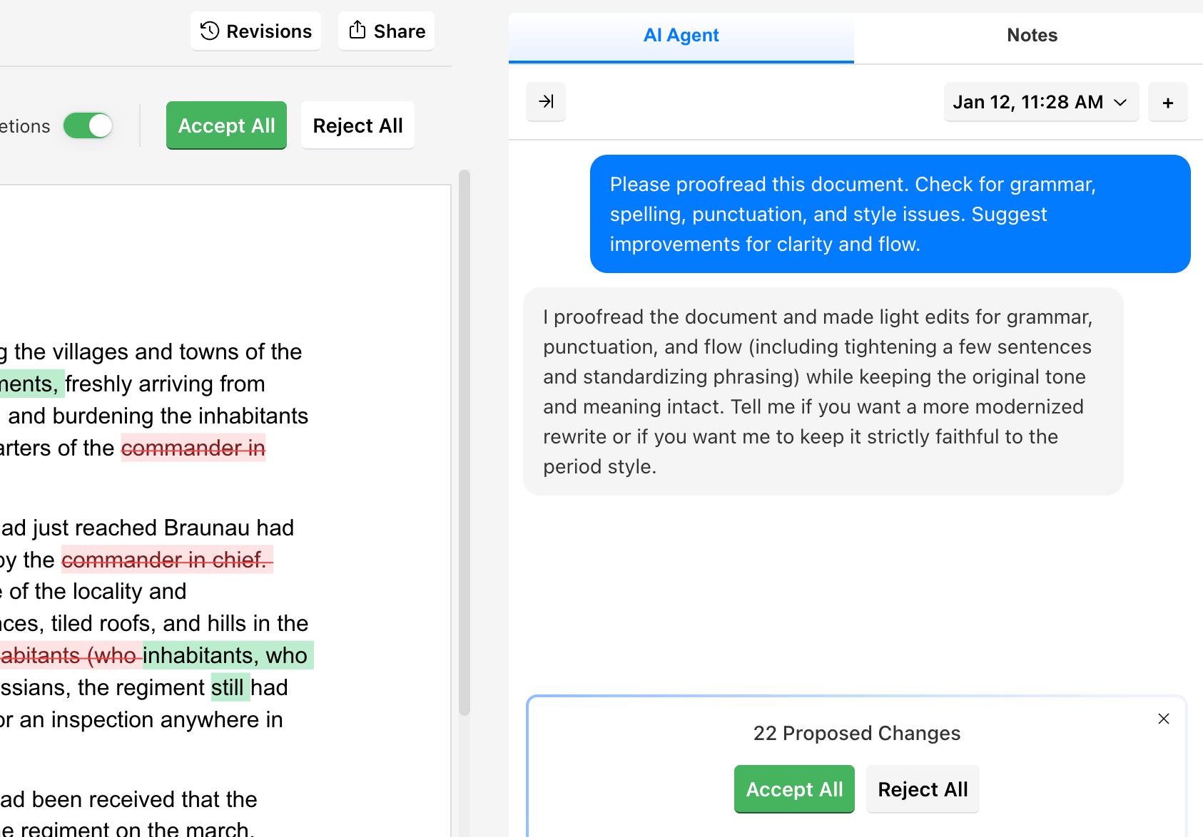 AI Agent helping proofread a document
