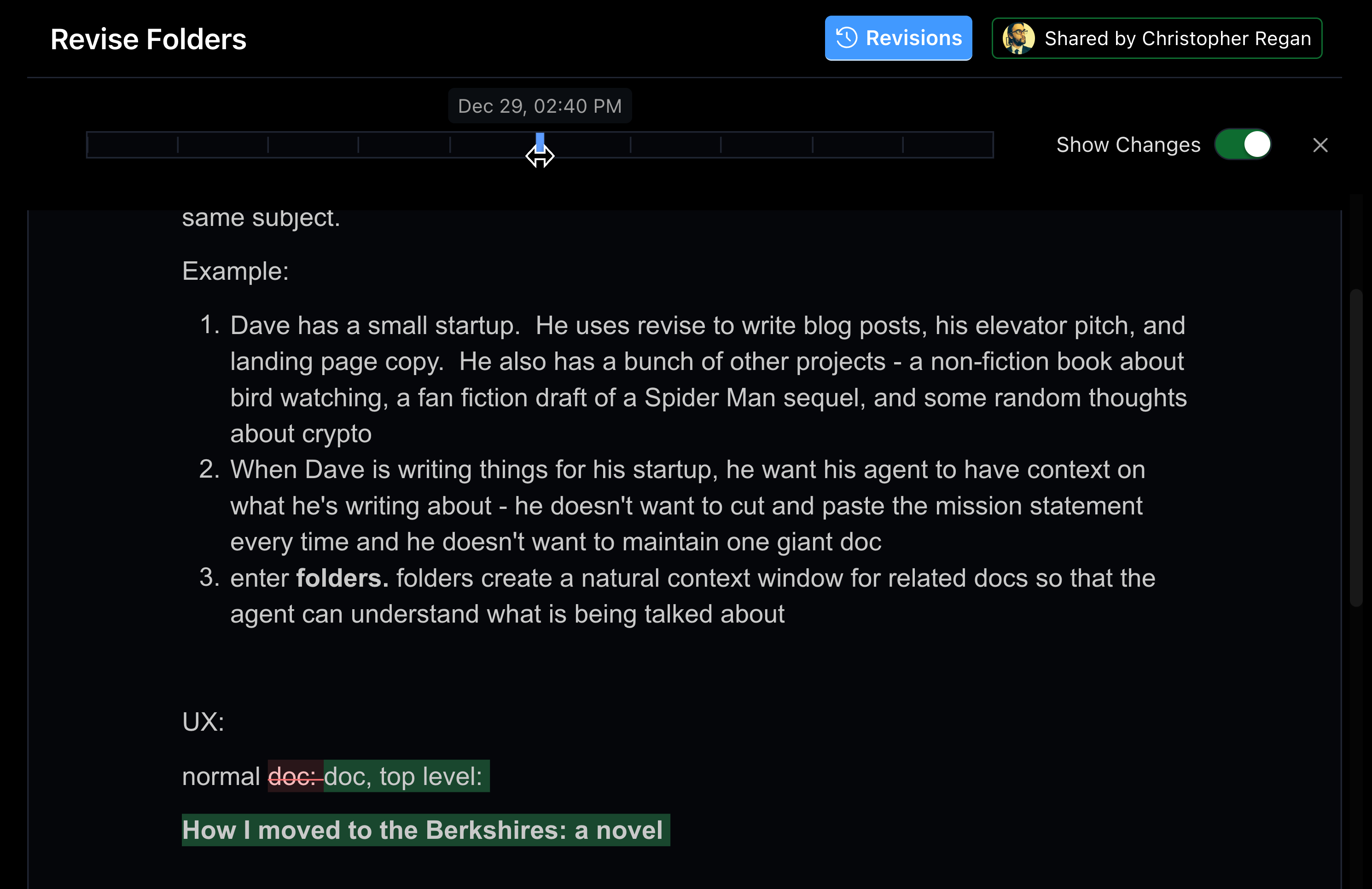 Scrubbing through document history