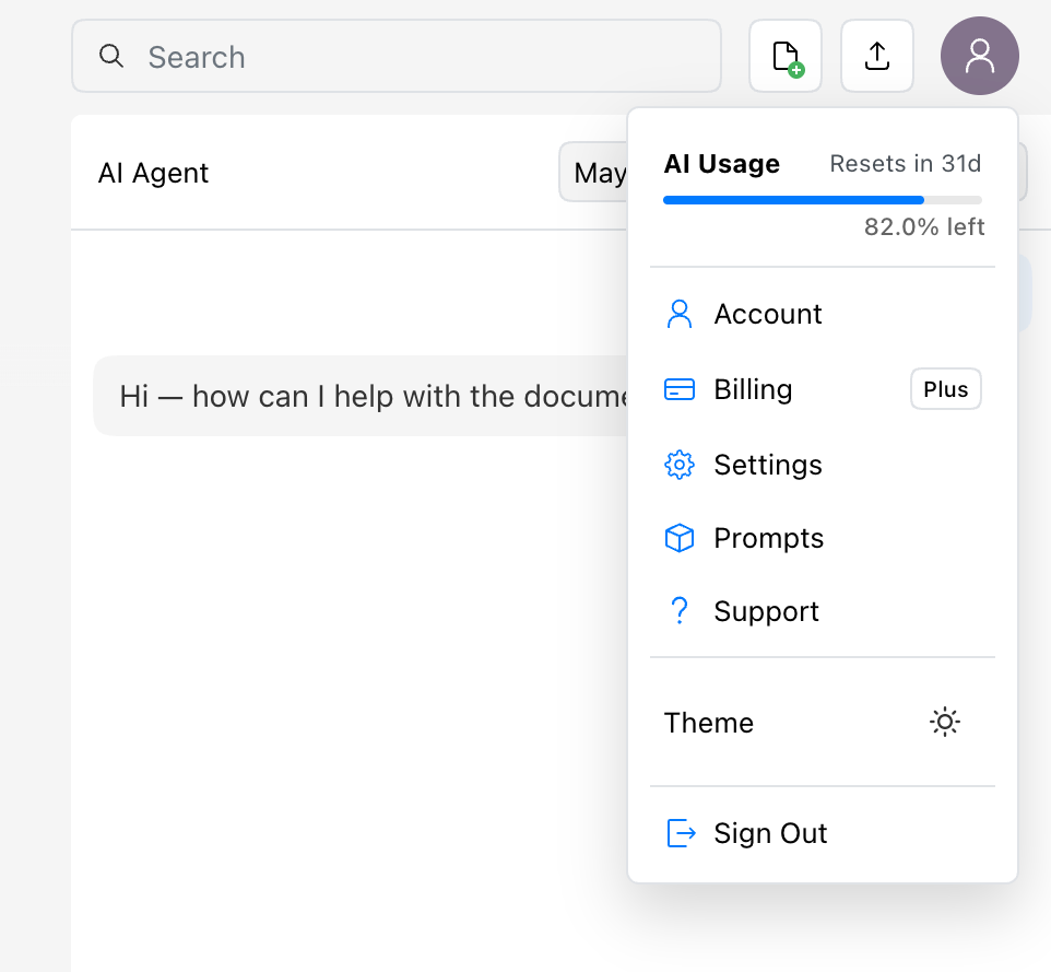 You can view your current AI Usage in your account dropdown