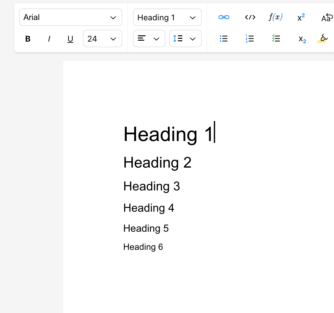 Heading levels supported by Revise