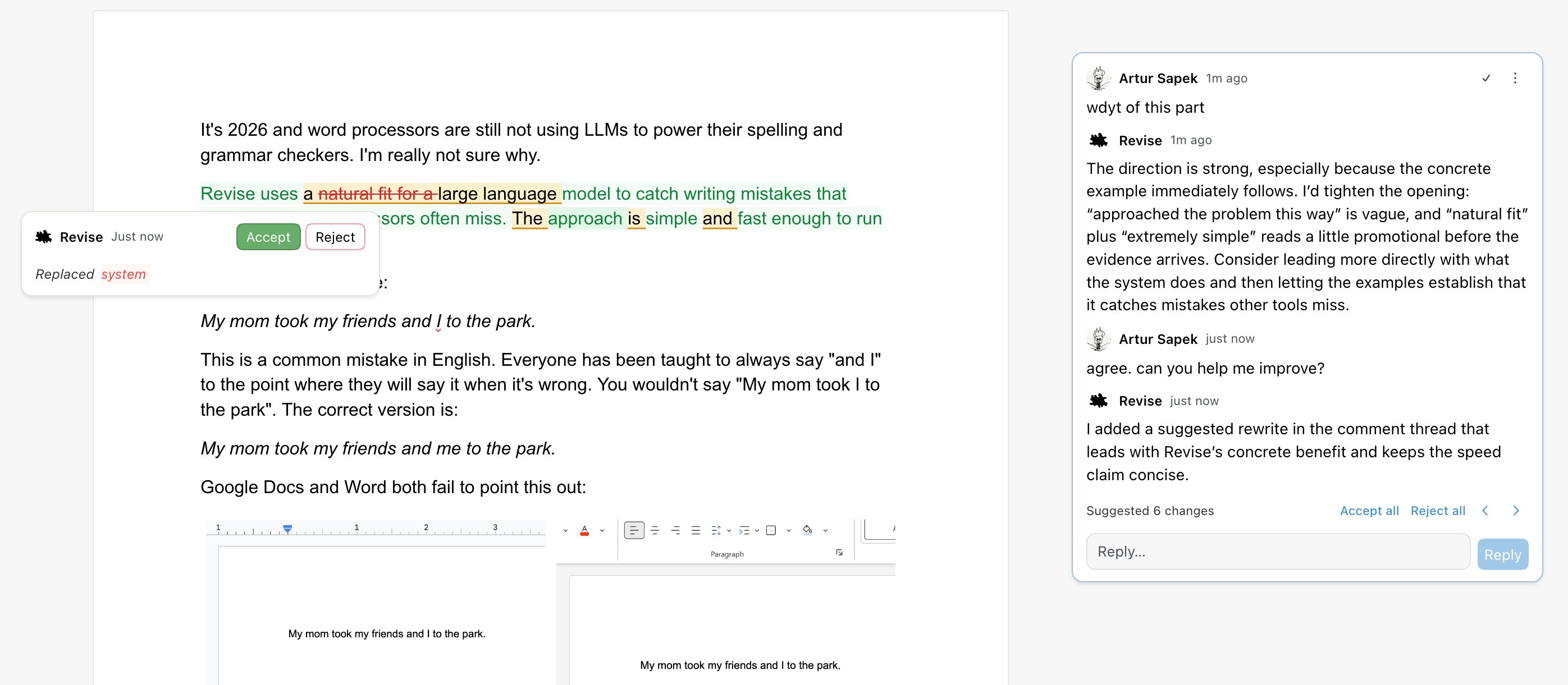 Talk with Revise agent in margin comments