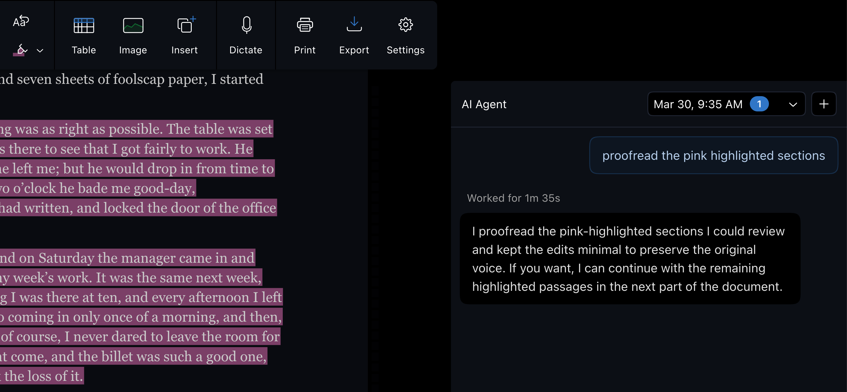 Referencing highlighted text in an AI prompt