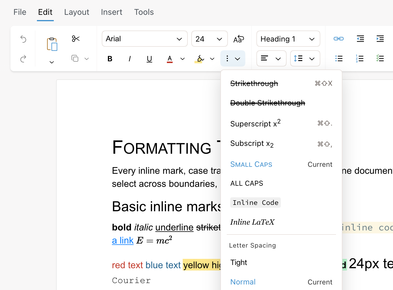 New formatting options in the Revise UI