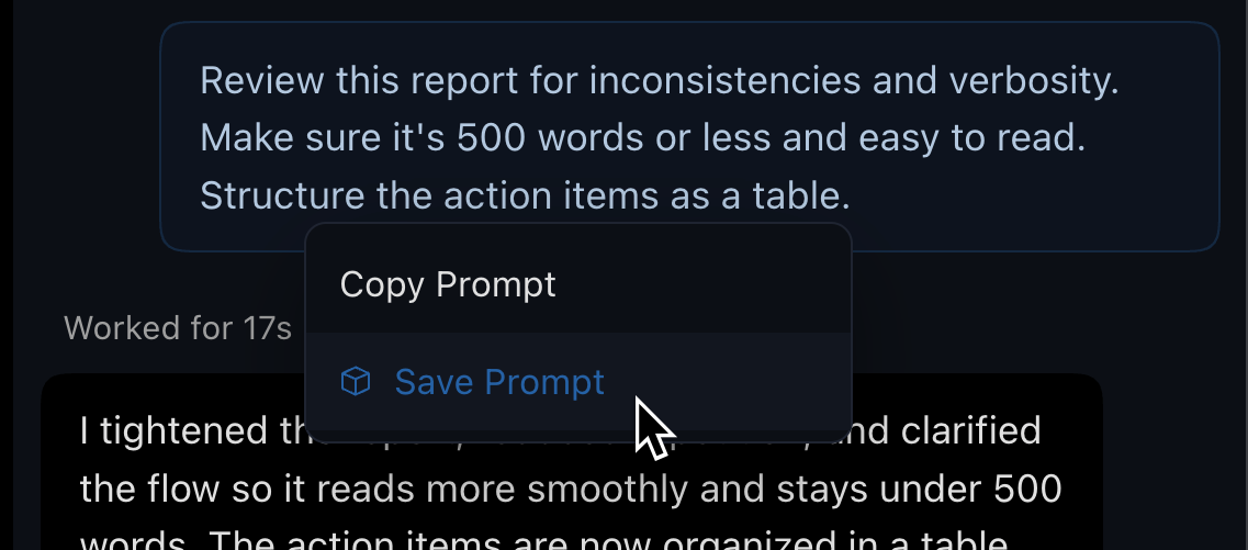 Right-click to save a prompt