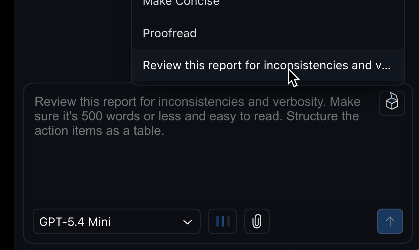 Use the saved prompts menu to use a saved prompt